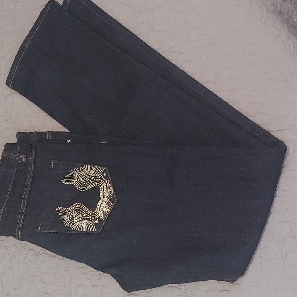 Charlotte Jeans Navy Straight Leg  With Detailed Pockets Sz 14